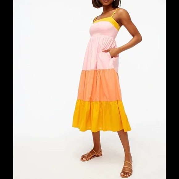 NWOT J. Crew Women's Reimagined Tiered Color Block Maxi Dress 2 - Picture 2 of 10